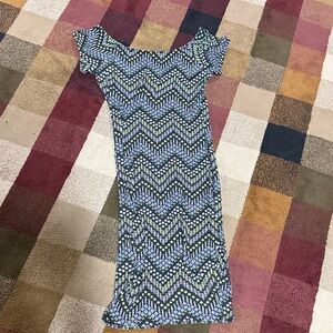 Shasa Blue and Green Chevron Midi Dress